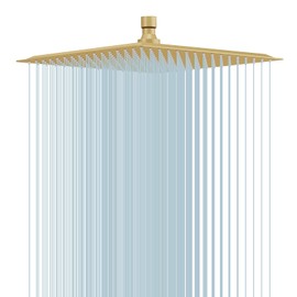 BESy 12 Inch Rain Shower Head, 12" Square Rainfall & High Pressure Stainless Steel Bath Showerhead, 1/16" Ultra Thin, Waterfall Full Body Coverage with Silicone Nozzle, Brushed Gold