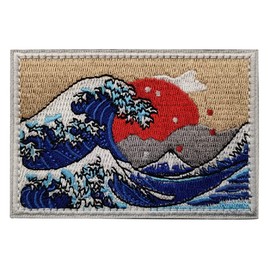 Phoenix Ikki Great Wave Off Kanagawa, Sunrise Flag, Sun Flag Flag 36 Views of Furaku, Hokusai Katsushika, Ukiyo-e, Airsoft Fabric, Embroidery, Patch, Armband, Emblem Magic Tape, Applique Rectangle