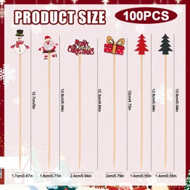 100pcs Christmas Toothpicks, Mix Styles Christmas Cocktail Picks Decorative Toothpicks for Appetizers Xmas Food Stick Picks Christmas Cocktail Skewers Topper for Vegetables Fruits Desserts