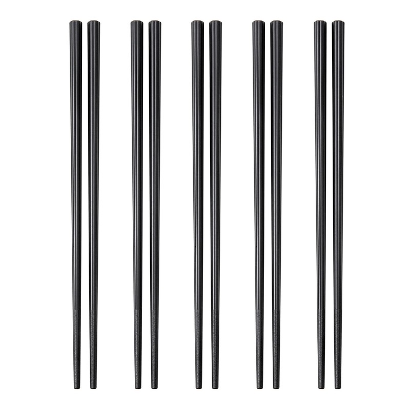 SUPJOYES Fiberglass Chopsticks Reusable, 5 Pairs Reusable Black Plastic Chopsticks