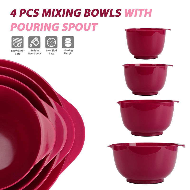 BoxedHome Mixing Bowl Set Plastic Salad Bowl Non-Slip Stackable Serving