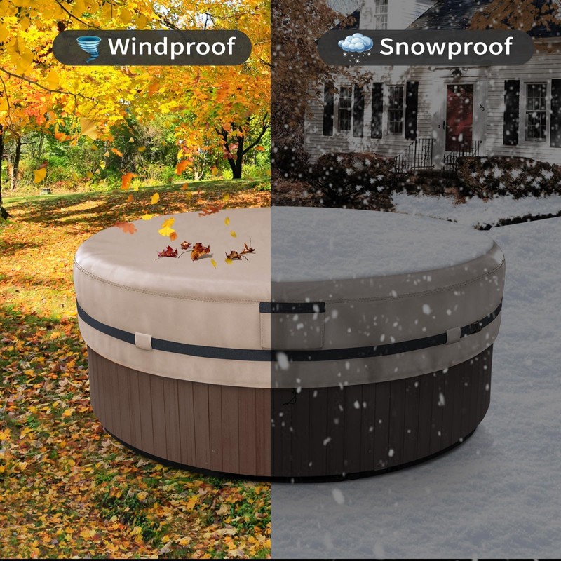 AKEfit Round Hot Tub Cover, 600D Polyester Waterproof for Hot