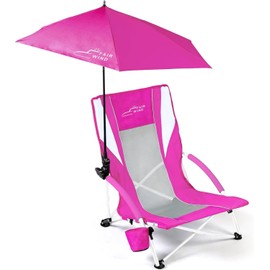 FAIR WIND Beach Umbrella Chair, Beach Chairs for Adults, Shade Chair with Umbrella Folding Backpack Portable Concert Bag Sand with Cup Holder - Pink