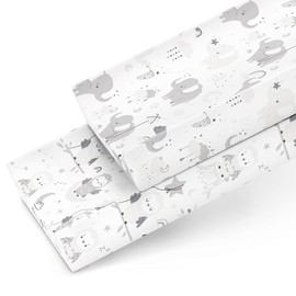 Cambiador de pañales para bebé cambiador de pañales, neutral para niños y niñas, sábanas 100% algodón jersey – Gris blanco elefante, estrella, nube, luna, búho – 2 unidades