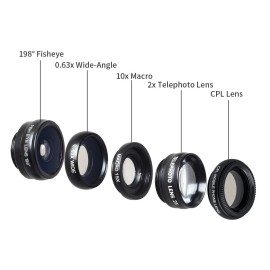 Universal APEXEL  5in1 Phone Camera Lens Kit Wide Angle 15x Macro Telephoto CPL  For Phone
