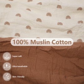 SNOOZYNEST 2 Pack Soft Muslin Baby Mini Crib Sheets, 100% Cotton Breathable Double Layer Fitted Sheets for Mini Crib and Pack N Play Mattresses 24x38 Inches, for Baby Girls and Boys (Brown & Rainbow