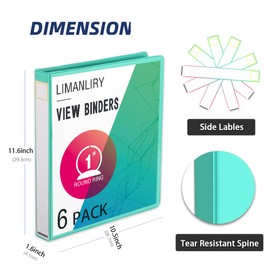 1 Inch Binders with 2 Interior Pockets,1" 3 Round Ring Binder,Holds Letter 8.5 * 11 inch Paper,for Office,Home,School Use 6 Pack(3 Black, 3 White)