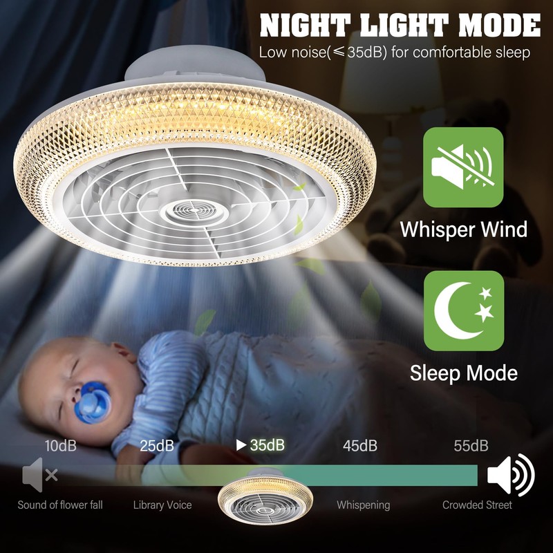 TCFUNDY Ceiling Fan with Light, 16" LED RGB Low Profile