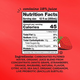 Culture Pop Soda, Strawberry & Rhubarb, Probiotic Low Sugar Soda, Sparkling Juice Alternative, Non-GMO, Kosher, Gluten-Free, No Stevia (12pk)