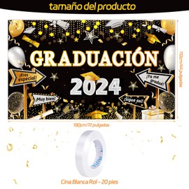 DPKOW Español 2024 Graduación Pancarta, Photocall Graduacion 2024 Decoración Graduación Fondo Pancarta para Suministros de Decoración para Fiesta de Graduación 2024 (ORO y Plata), 185 x 110 cm