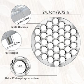 Worldity Ravioli Dumpling Mold, Food Grade Safe Dumplings Maker, Russian Pelmeni Maker with 37 Holes Double, Pastry Ravioli Wheel Cutter and Roller Pin for Making Dumplings Ravioli
