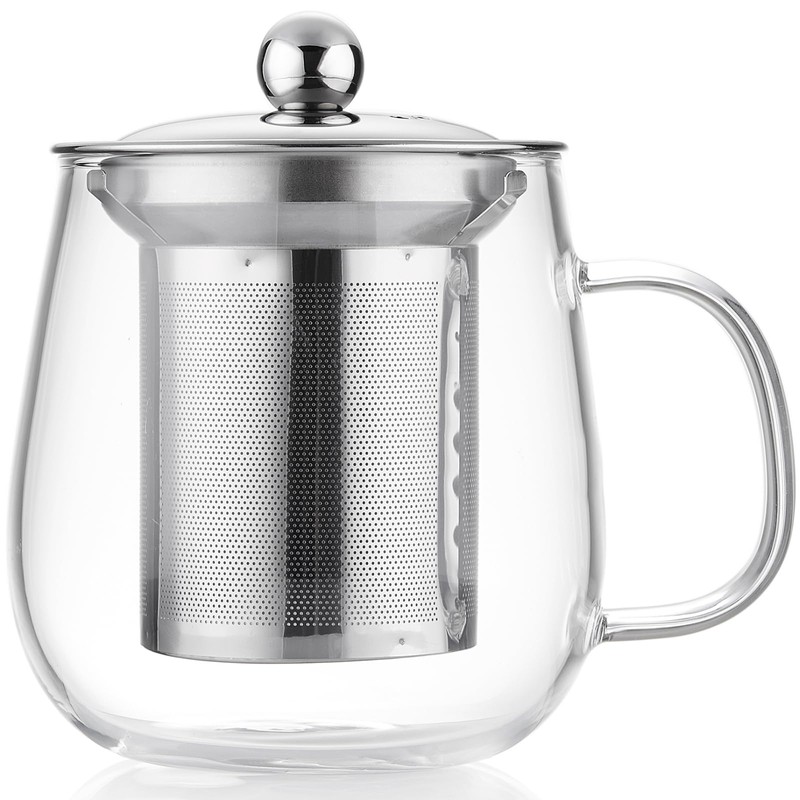 DOPUDO Glass Tea Cup with Infuser and Lid, 17.6oz/520ml Large