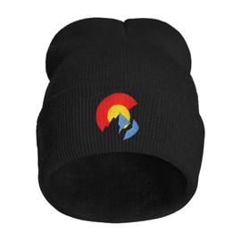 Colorado Mountain Flag Embroidery Beanie for Men & Women, Multi-Season Stretch Skull Knit Hats, Winter Warm Beanie