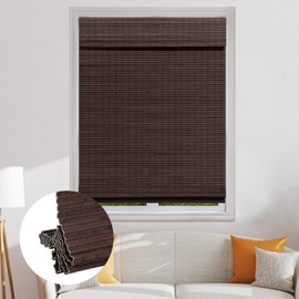 SEEYE Cordless Bamboo Roman Shades, Blackout Natural Bamboo Blinds for Indoor Windows, Roll Up Blind Privacy Shade for Home, Office, Door, UV Resistant & Easy to Install, 44" W x 64" H, Brown