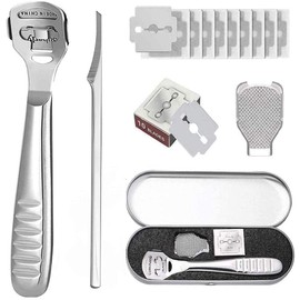 Fußfeilen-Set – Pediküre Fußfeile Schaber für abgestorbene harte Haut Entferner Ferse Mais rissige Haut Entfernung – Edelstahl Professionelle Fußraspel Kit Fußpflege Werkzeuge für Füße Hand Silber