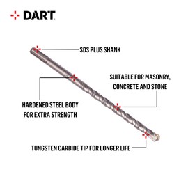 DART | MSDS Super Flute SDS+ Hammer Drill Bit | 6 x 160 mm | Includes Centring Point | Carbide Tip | Silver