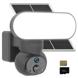 AQUZO 4G LTE Solar Floodlight Security Camera Outdoor, No WiFi Needed, 1500LM 2K Pan-Tilt Color Night Vision, w/64GB SD & SIM Card, 300MB Trial Data, Motion Activated, IP65 Waterproof (Stealth Black)