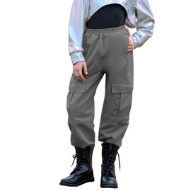 Perfashion Cargo Pants Girls Grey Sweatpants Kids Dance Clothes for Teen Girls Parachute Pants Size 12-13 Y2k