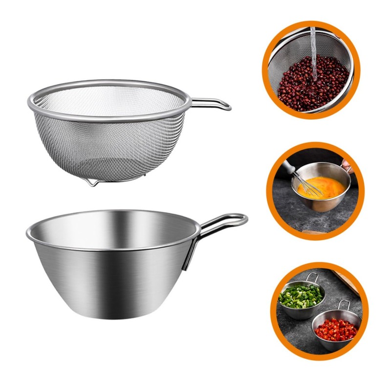 BIUDECO 1Set Stainless Steel Mixing Bowl with Handle Colander and