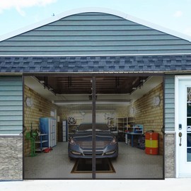 Garage Door Screen for 1 Car Garage 14x8FT, Magnetic Screen Door 14x8 FT Garage/Patio/Porch/Balcony with Retractable Fiberglass Mesh & Heavy Duty Weighted Bottom, Hands Free Easy Assembly & Pass