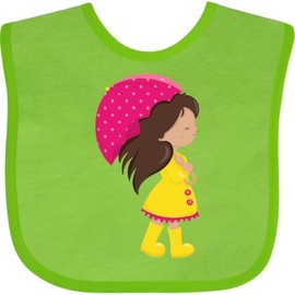 inktastic Latina Girl, Cute, Girl in Raincoat, Umbrella Baby Bib Apple Green 460b8