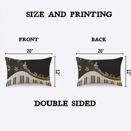 TKS MITLAN Piano and Music Note Throw Pillow Case Cushion Cover Instrument Melodic Letter Twinkle Black Linen Couch Bed Sofa Car Waist Cushion Cover 12 x 20 inch