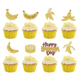 Happy Banana Day Cupcake Toppers, Banana Themed Party Decorations, Glitter Banana Day Decorations, Banana Birthday Decor (24Pcs)