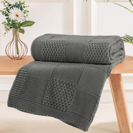 NEXHOME PRO Knit Throw Blanket,Classical Checkered Blanket for Couch,Cozy Warm Knitted Throw Blanket for Bed Sofa Living Room, Decorative Stretched Throw, Lightweigh,50"X 60"Grey