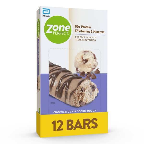 ZonePerfect Protein Bars, 10g Protein, 17 Vitamins & Minerals, Nutritious Snack Bar, Chocolate Chip Cookie Dough, 12 Bars