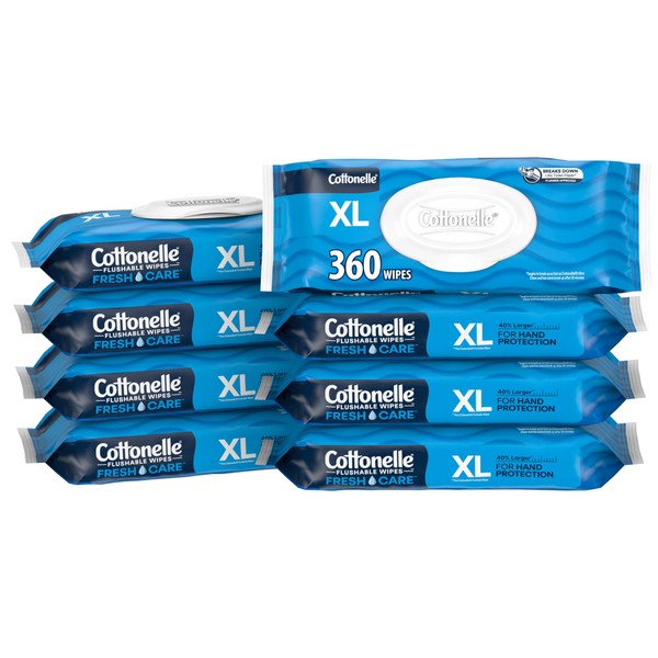 Cottonelle XL Flushable Wet Wipes, Adult Wipes Large, 8 Flip-Top