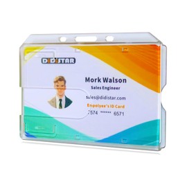 DiDiSTAR 3 Pack Hard Plastic Badge Holder-Horizontal Heavy Duty ID Card Holder for Badges-Rigid Case Single ID Protector with Easy Access Thumb Slot for Clips,Lanyards & Reels-Frosted Clear