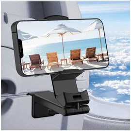 TACOMEGE Airplane Travel Phone Holder，Flight Essentials Phone Mount for Tray Table, 360°Rotation Phone Clip for iPhone16 15 14 13 12 Pro Max Smartphones Etc (Black)
