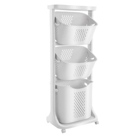 OLKKEFT 3 Tier Rolling Laundry Basket, Stacked Laundry Basket Organizer, Free Standing Portable Storage Baskets, Rolling Laundry Hamper Cart with 4 Wheels for Clothes, Toiletries, Snacks
