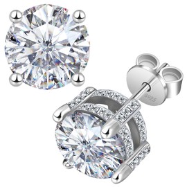 2ct-4ct CZ 925 Sterling Silver with 18K White Gold Plated Cubic Zirconia Stud Earrings for Women/Men, Hypoallergenic Flat Back Birthday Gifts Square Round Girlfriend Wife Wedding Engagement Jewelry