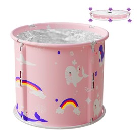 Portable Bathtub, Foldable Bathtub for Kids, Therapy Tub for Shower Stall Bathroom Fold Up Japanese Soaking Hot SPA Bath Tub, Christmas Gifts for Boys and Girls 21.65''x23.62''(Ocean World Pink)