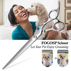 FOGOSP Straight Dog Grooming Scissors 8.0'' Professional Pet Grooming Shears for Thick Coat Medium Large Dog Cat (8.0 In, Straight)