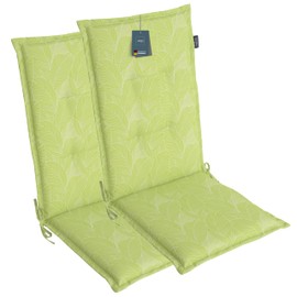 LILENO HOME Garden Chair Cushions in Green Leaves [Set of 2 - High-Back] - Comfortable Loungers as Seat Cushions for Garden Furniture - Chair Cushions for Garden Chairs and Folding Chairs