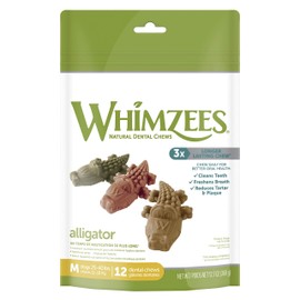 WHIMZEES Natural Grain Free Daily Dental Long Lasting Dog Treats, Alligator, Medium, Bag of 12