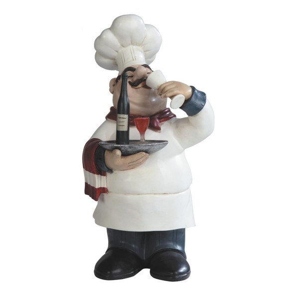 14.25 Inch Chef Serving and Drinking Wine Figurine