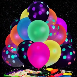 LovesTown 66PCS Glow Balloons Assorted, UV Neon Party Latex Balloons 12" Fluorescent Balloons Glow in the Dark Balloons with Dots for Birthday Wedding Glow Party Supplies
