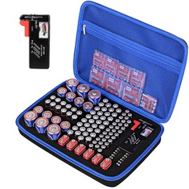 Battery Organizer Storage Case with Tester for AA AAA C D 9V Battery Holder 7 Batteries Variety Pack 111 Batteries Mesh Bag (Batteries Not Included)