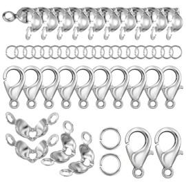 800 Pieces Chain Clasp Clasps for Bracelets Set Bracelet Clasp Gold Silver Chains Clasps Lobster Clasp Jump Rings Crimping Ends for Necklaces Bracelet Jewellery Crafts (Silver)
