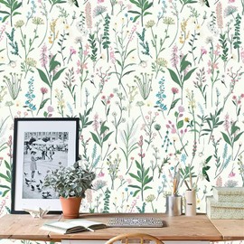 JiffDiff 17.3'' x 118.1" Floral Peel and Stick Wallpaper Vinyl Wallpaper Flower Wallpaper Vintage Vinyl Peel and Stick Wallpaper for Kitchen Cabinet Furniture Renter Friendly (Covers 14.2 Sq Ft)