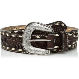 ARIAT Men's Tapered Ivory Buck Laced Floral Embossed Belt, Brown, Size 30