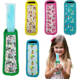 NDBOX 5pcs Ice Pop Sleeves Popsicle Holders - Colourful, Reusable, Washable Neoprene Insulator Material for Ice Block Holder for Active Kids (Designs Set B)