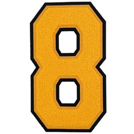 1 Pcs 8.0" Yellow Chenille Number Patches, Iron On or Sew On Appliques for Clothing, Jackets, Backpacks Varsity Style Large Number Patches Pair with Varsity Letter Patches (Yellow 8)