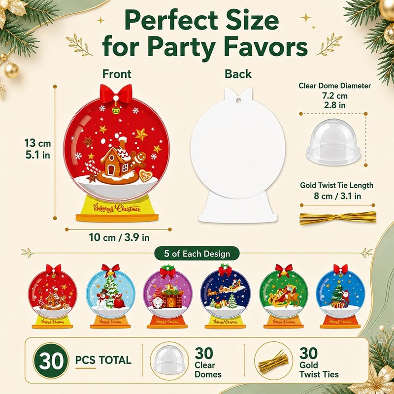 30 Pack Merry Christmas Candy Domes Holder Cards, Xmas Candy