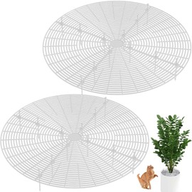 Tianher Flower Pot Protector, 2 Pieces, Large Cuttable Flower Pot Grid with Deep Stakes, Flower Pot Cover, Protection Against Cats, for Protection of Children, Pets, 52 cm (White)