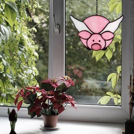 WeDcpcin Stained Glass Window Hanging Panel, Pig Sun Catcher Home Decor,Birthday Gift, to Friends, Ladies, and mom