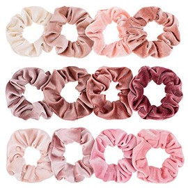 Whaline Blush Theme Hair Scrunchies Velvet Elastics Pink Lovers Scrunchy Bobbles Soft Hair Bands Hair Ties Hair Accessories for Women or Girls (12 Blu
